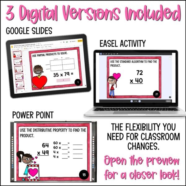 Valentine's Day 2-digit by 2-digit Multiplication task cards