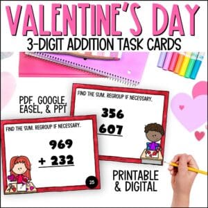 Valentine's Day 3-Digit Addition task cards