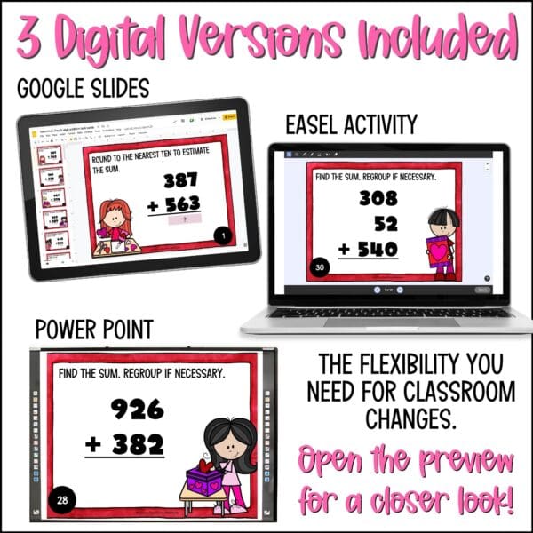 Valentine's Day 3-Digit Addition task cards