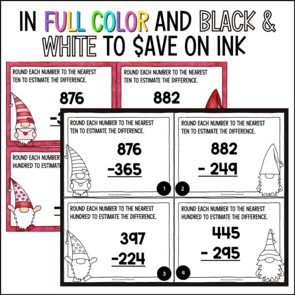Valentine's Day 3-Digit Subtraction task cards
