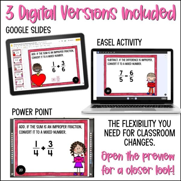 Valentine's Day Adding and Subtracting Fractions Task Cards