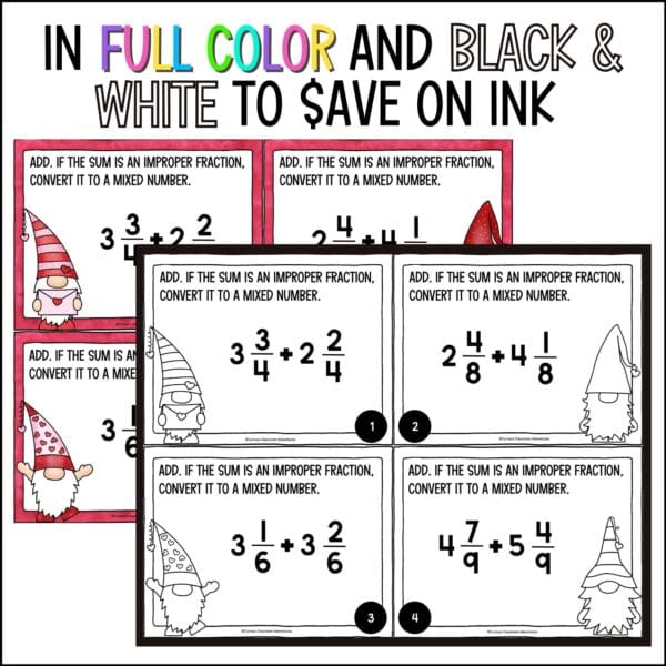 Valentine's Day Adding and Subtracting Mixed Numbers task c