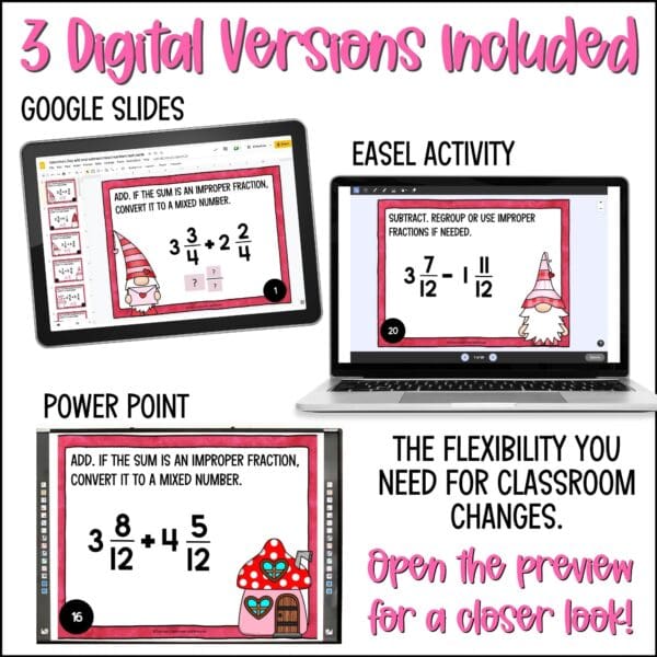 Valentine's Day Adding and Subtracting Mixed Numbers task c