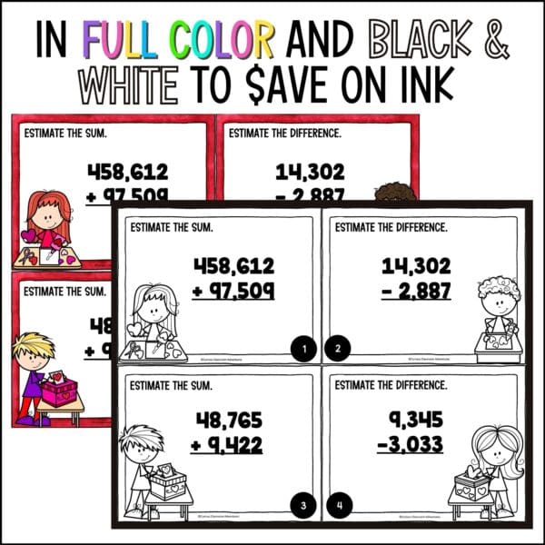 Valentine's Day Addition and Subtraction task cards