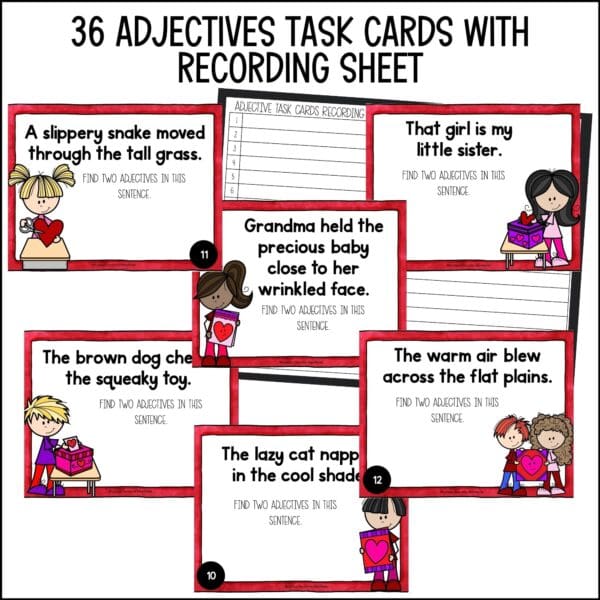 Valentine's Day adjectives task cards