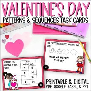 valentine's day algebraic patterns task cards