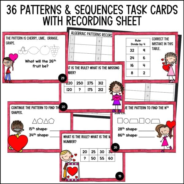 valentine's day algebraic patterns task cards