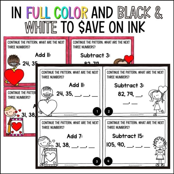 valentine's day algebraic patterns task cards