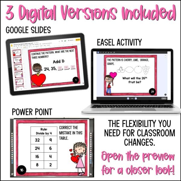 valentine's day algebraic patterns task cards