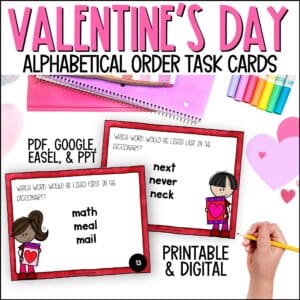 Valentine's Day alphabetical order task cards