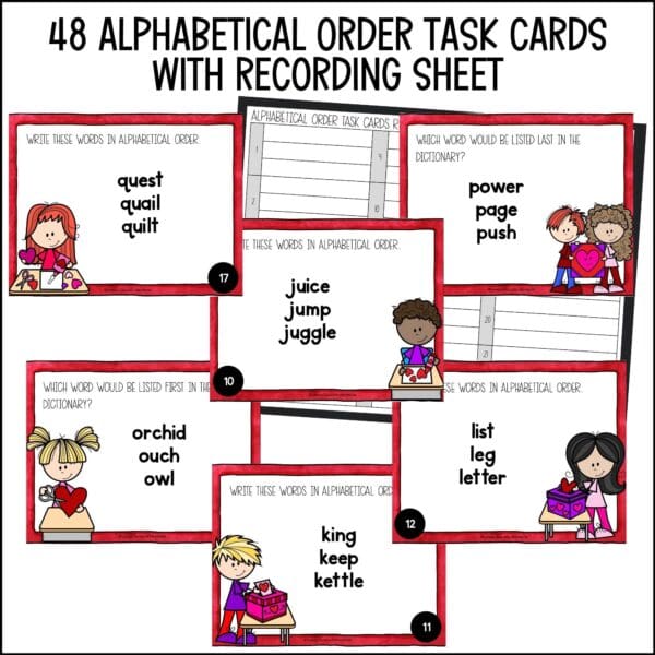 Valentine's Day alphabetical order task cards