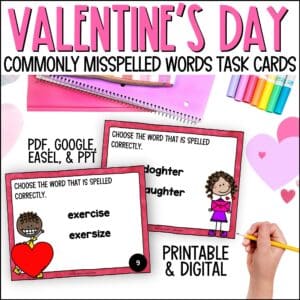 valentine's day commonly misspelled words task cards