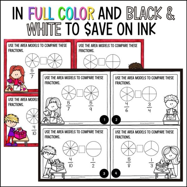 Valentine's Day Compare and Order Fractions Task Cards