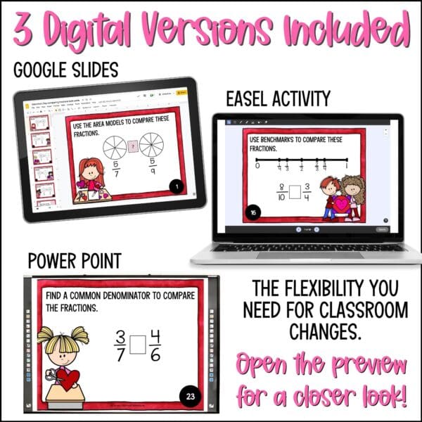 Valentine's Day Compare and Order Fractions Task Cards