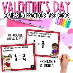 valentine's day comparing fractions task cards