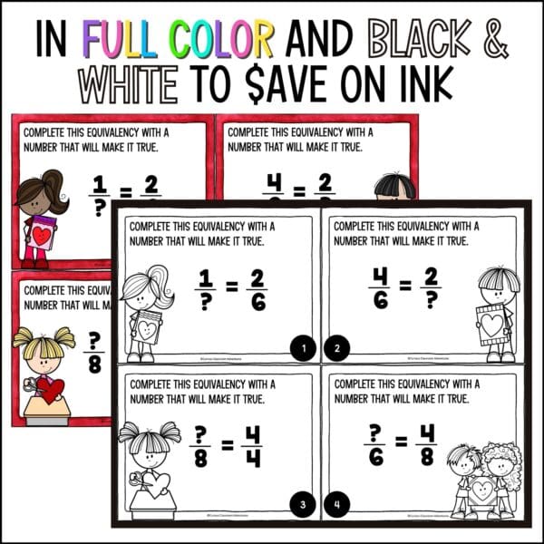 valentine's day comparing fractions task cards