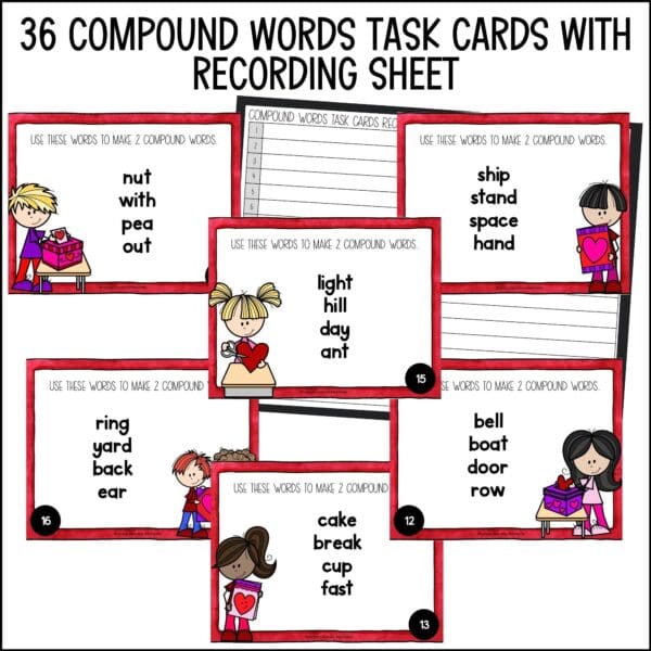 valentine's day compound words task cards