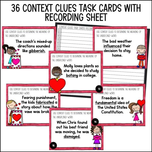 Valentine's Day context clues task cards