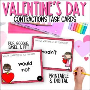 valentine's day contractions task cards