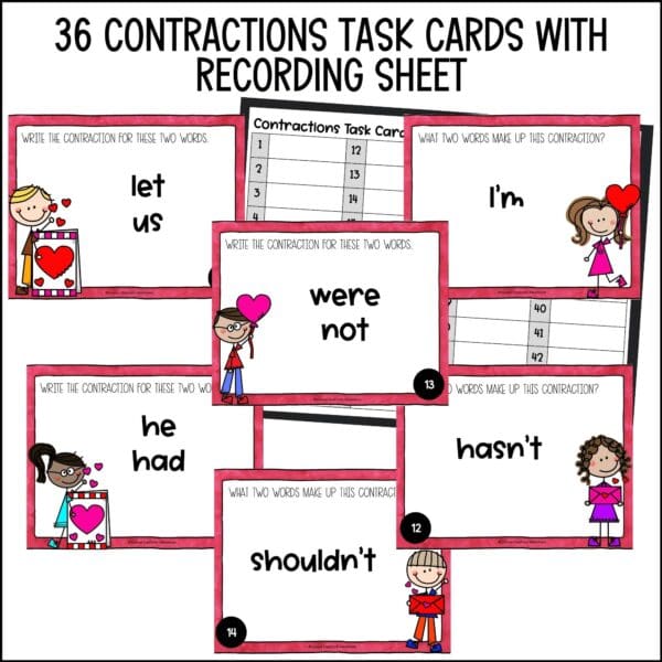 valentine's day contractions task cards