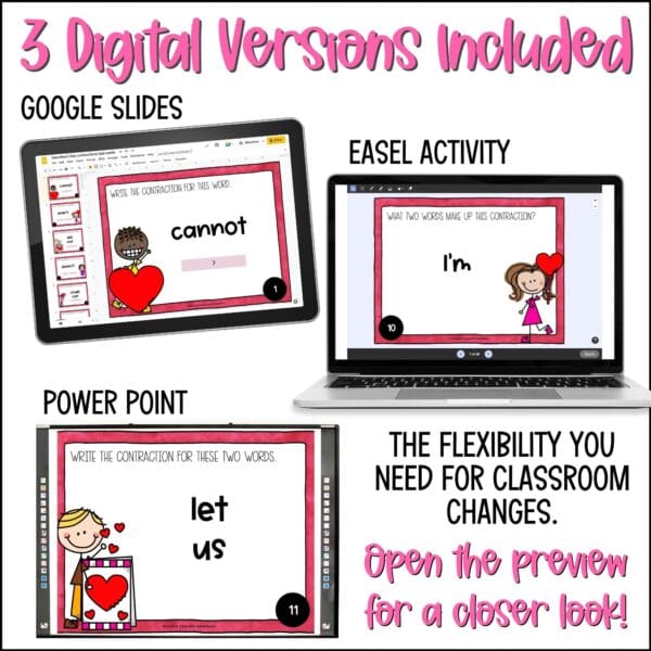 valentine's day contractions task cards