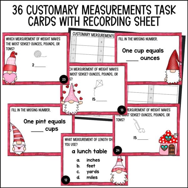 Valentine's Day Customary Measurements Task Cards