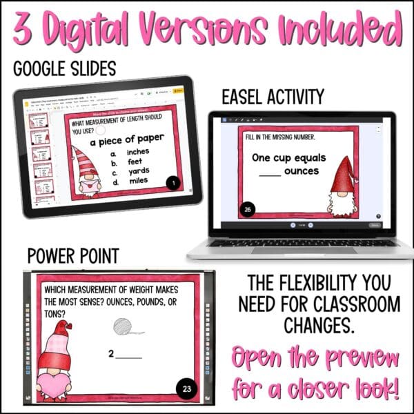 Valentine's Day Customary Measurements Task Cards