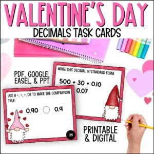 Valentine's Day Decimals Task Cards