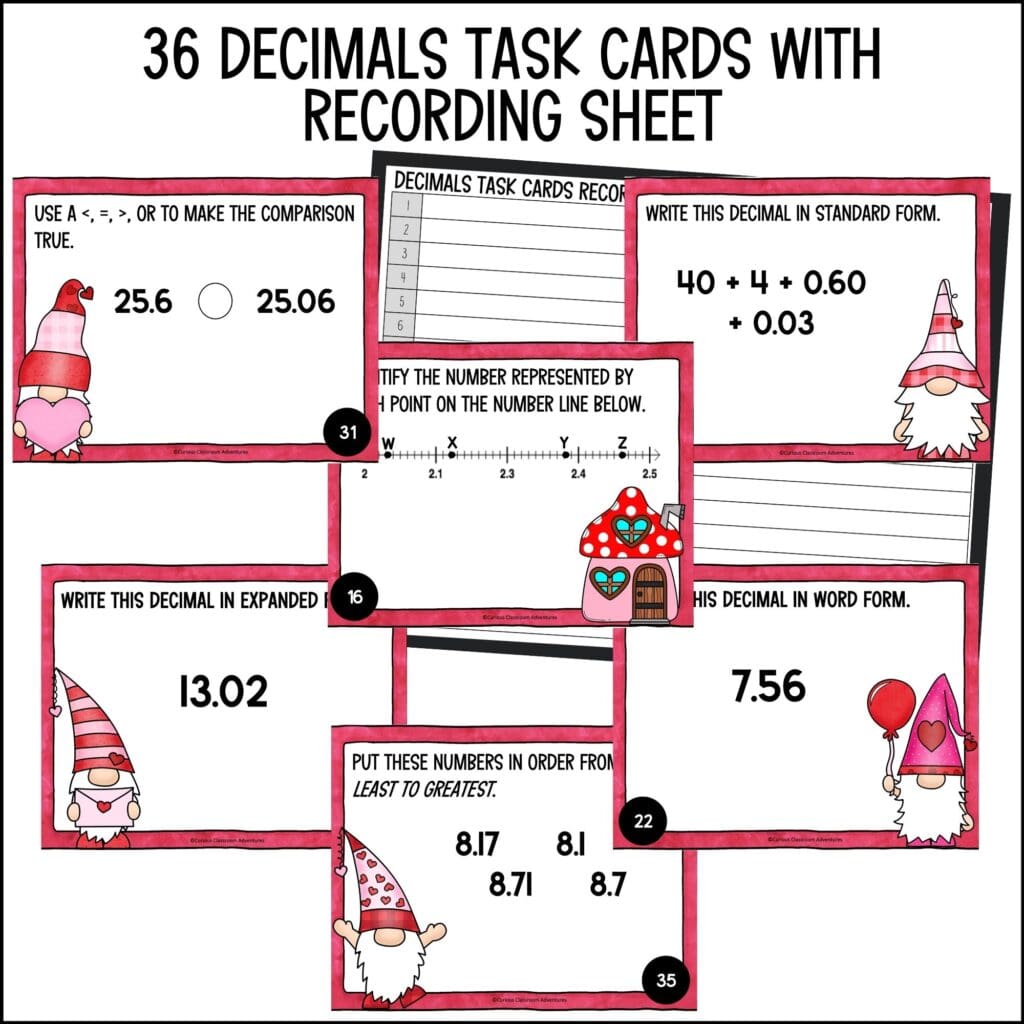 Valentine's Day Decimals Task Cards - Curious Classroom Adventures
