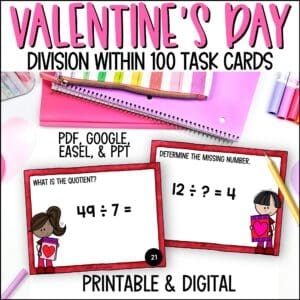Valentine's Day Division Facts Task Cards