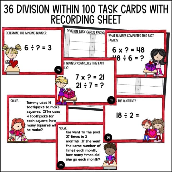 Valentine's Day Division Facts Task Cards