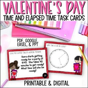 Valentine's Day elapsed time and time to the minute task cards
