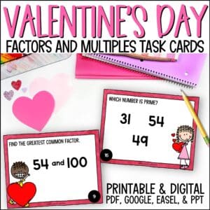 Valentine's Day Factors and Multiples Task Cards
