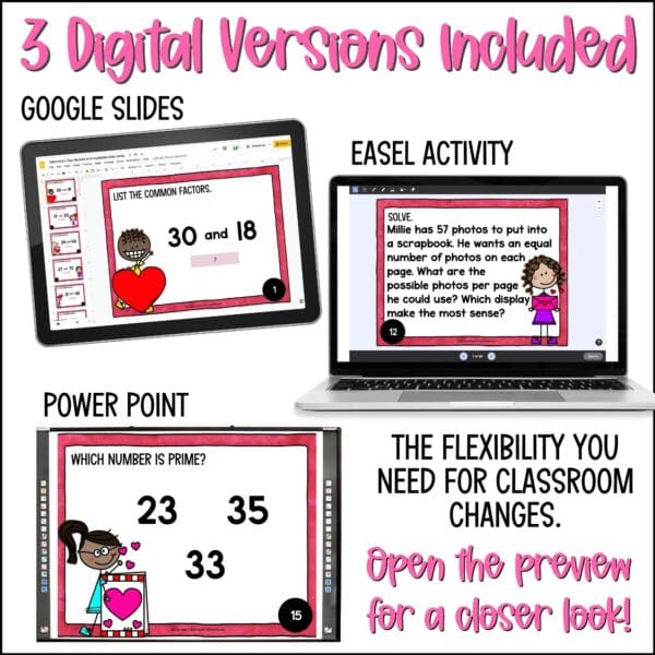 Valentine's Day Factors and Multiples Task Cards