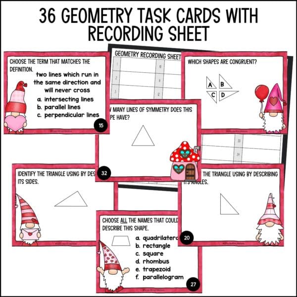 Valentine's Day geometry task cards