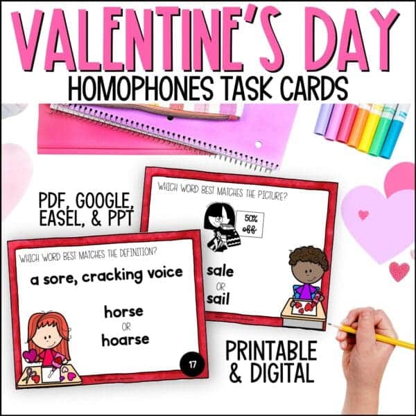 Valentine's Day homophones task cards