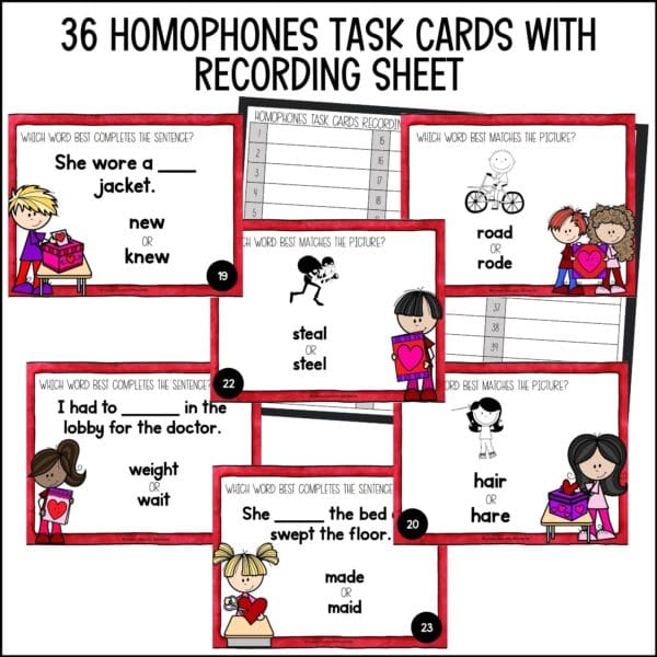 Valentine's Day homophones task cards