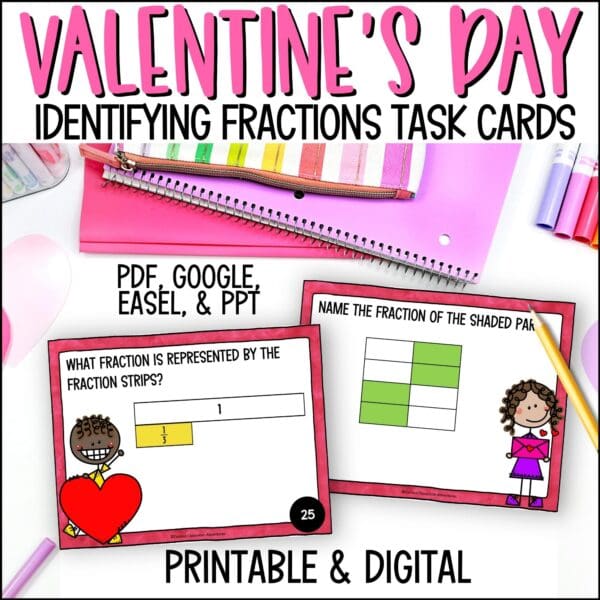 Valentine's Day Identifying Fractions Task Cards