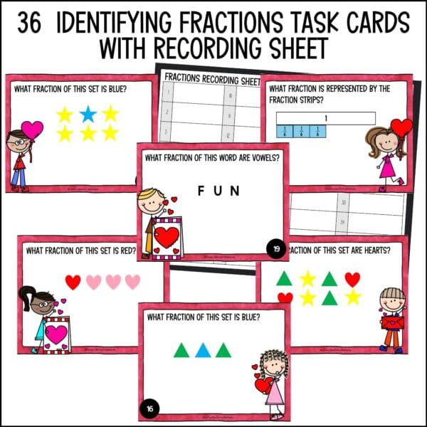 Valentine's Day Identifying Fractions Task Cards