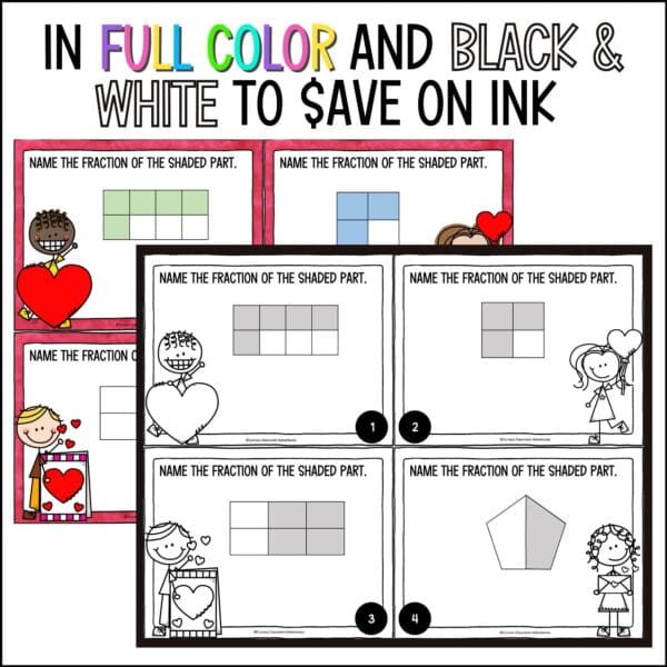 Valentine's Day Identifying Fractions Task Cards