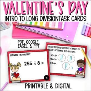 valentine's day intro to long division task cards