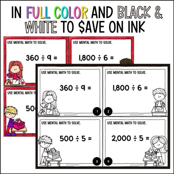 valentine's day intro to long division task cards