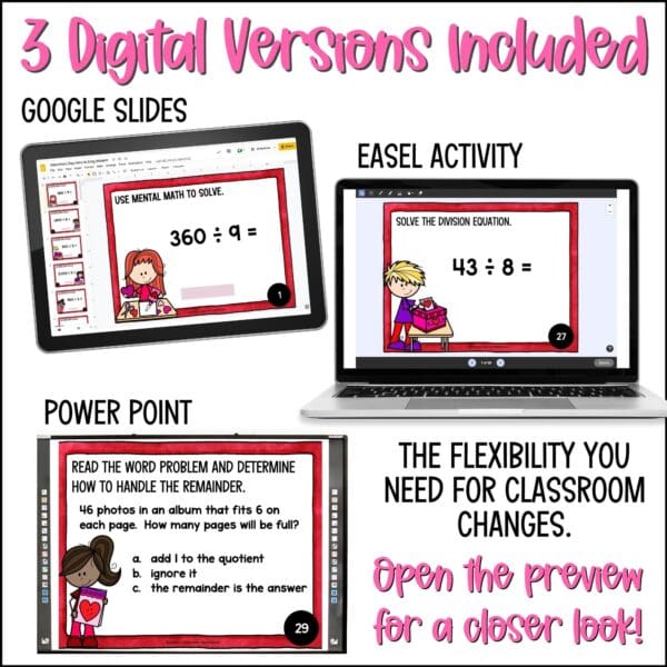 valentine's day intro to long division task cards