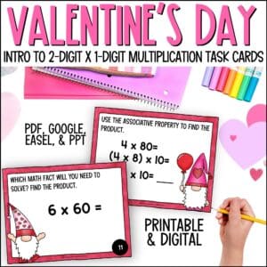 valentine's day intro to 2-digit by 1-digit multiplication