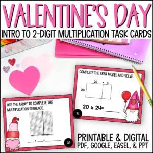 Valentine's Day Introducing 2-digit by 2-digit Multiplication Task Cards
