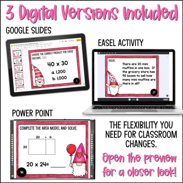 Valentine's Day Introducing 2-digit by 2-digit Multiplication Task Cards