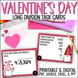 valentine's day long division task cards