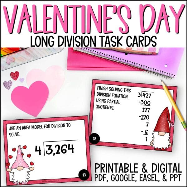 valentine's day long division task cards