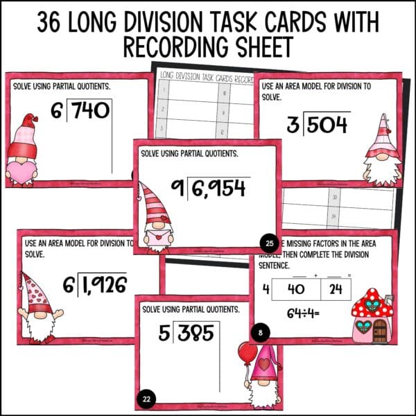 valentine's day long division task cards