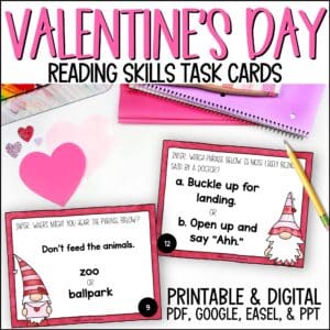 Valentine's Day mixed reading skills task cards